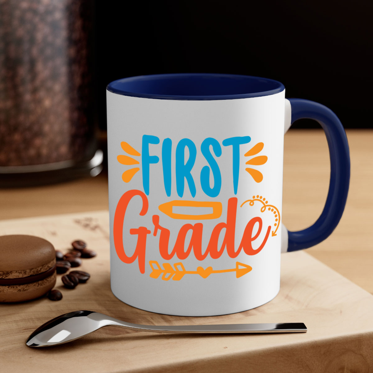 A stylish First Grade 19# Mug featuring a glossy finish, colored handle, and interior, available in multiple colors and sizes.
