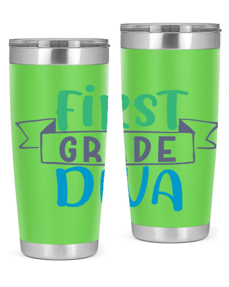 First Grade Divaa 20oz Tumbler in stainless steel with a sleek design, showcasing its double wall vacuum insulation and drink-thru lid.