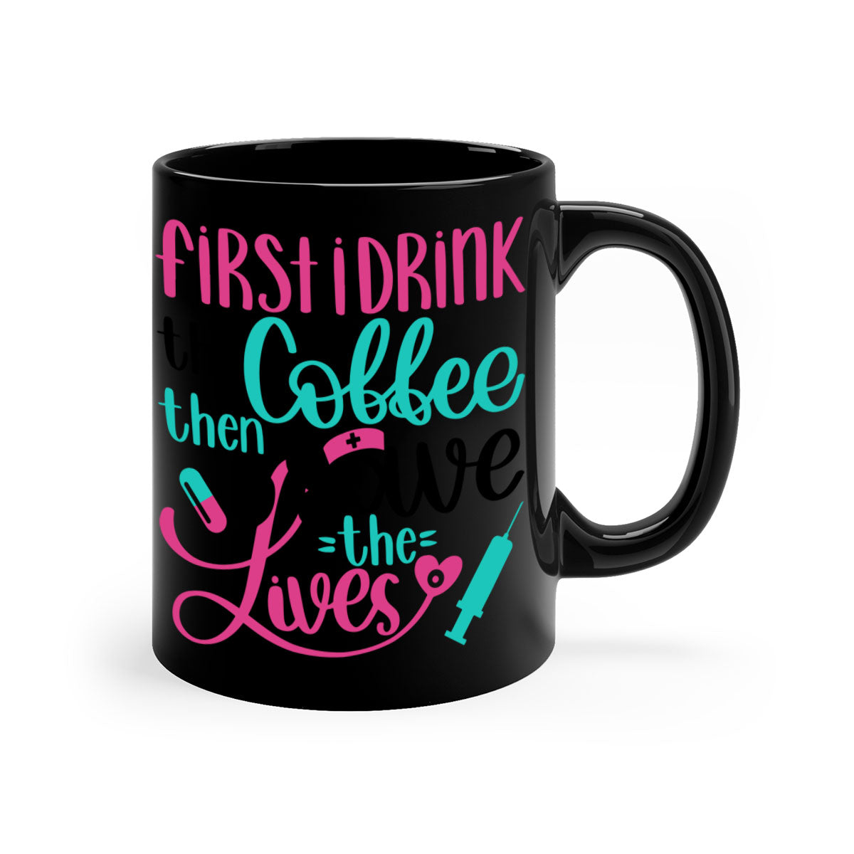 A stylish two-tone coffee mug with a colored handle and glossy finish, available in multiple colors and sizes.