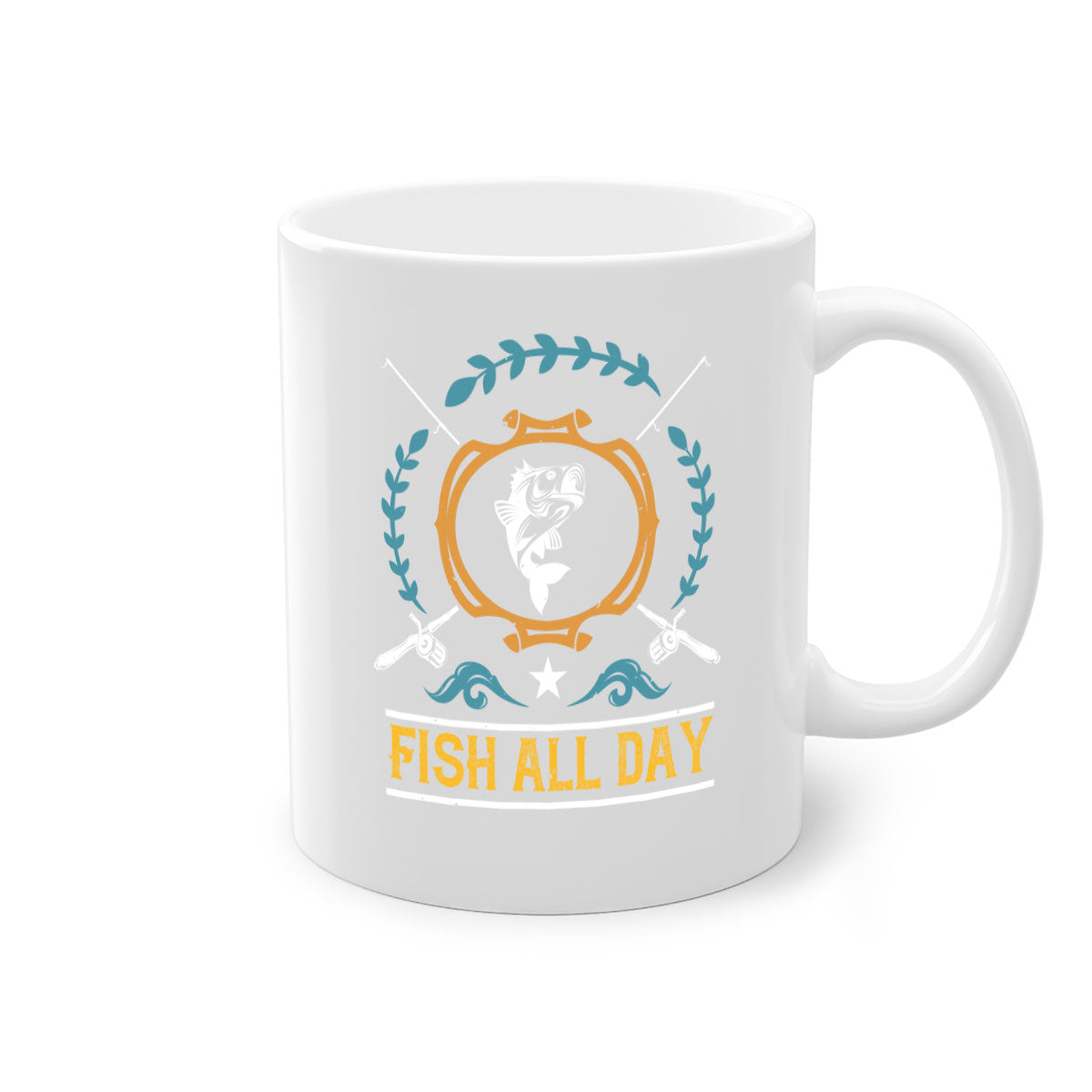 Fish All Day 187# Mug featuring a glossy finish, colored handle, and interior, available in multiple colors.