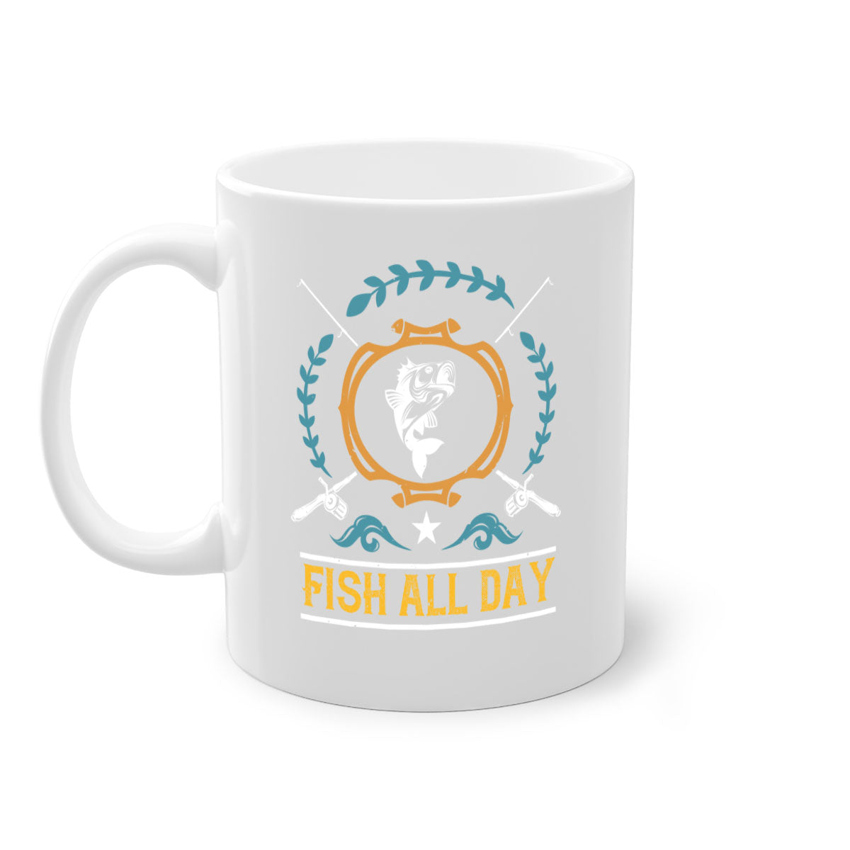 Fish All Day 187# Mug featuring a glossy finish, colored handle, and interior, available in multiple colors.