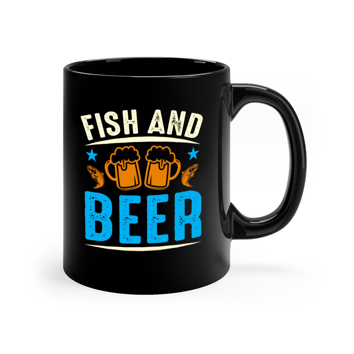 Fish and Beer 114# Mug with colored handle and glossy finish, available in multiple colors and sizes.