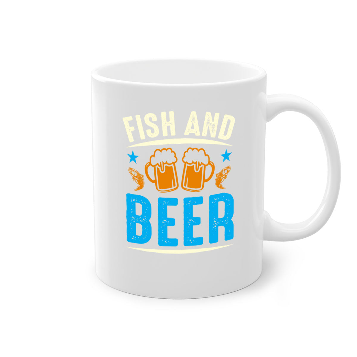 Fish and Beer 114# Mug with colored handle and glossy finish, available in multiple colors and sizes.