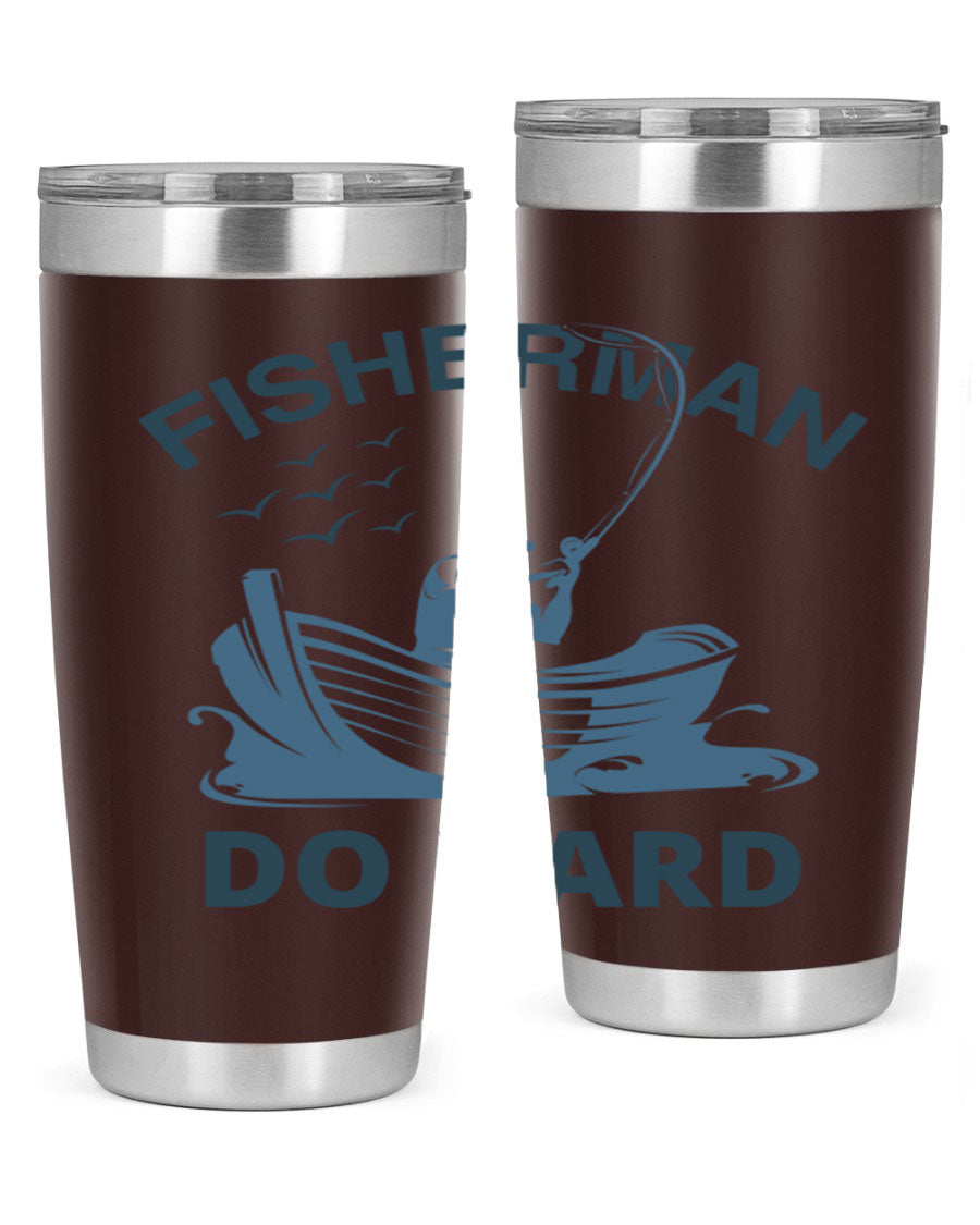 Fisher Man Do Hard 155# Tumbler, a durable 20oz stainless steel tumbler with double wall vacuum insulation and a drink-thru lid, perfect for outdoor use.