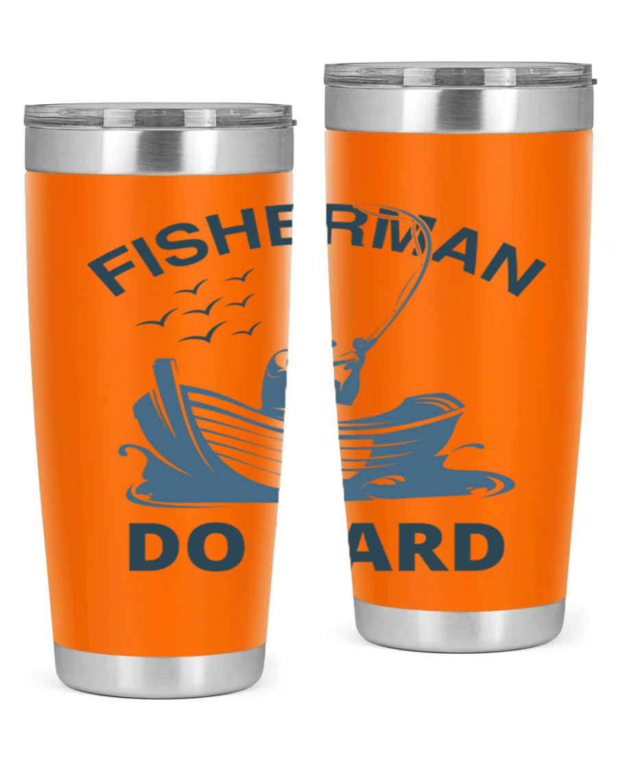 Fisher Man Do Hard 155# Tumbler, a durable 20oz stainless steel tumbler with double wall vacuum insulation and a drink-thru lid, perfect for outdoor use.