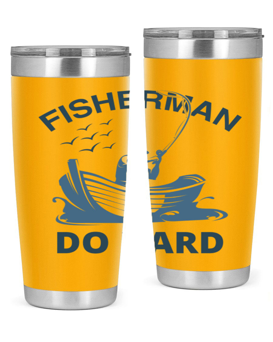 Fisher Man Do Hard 155# Tumbler, a durable 20oz stainless steel tumbler with double wall vacuum insulation and a drink-thru lid, perfect for outdoor use.