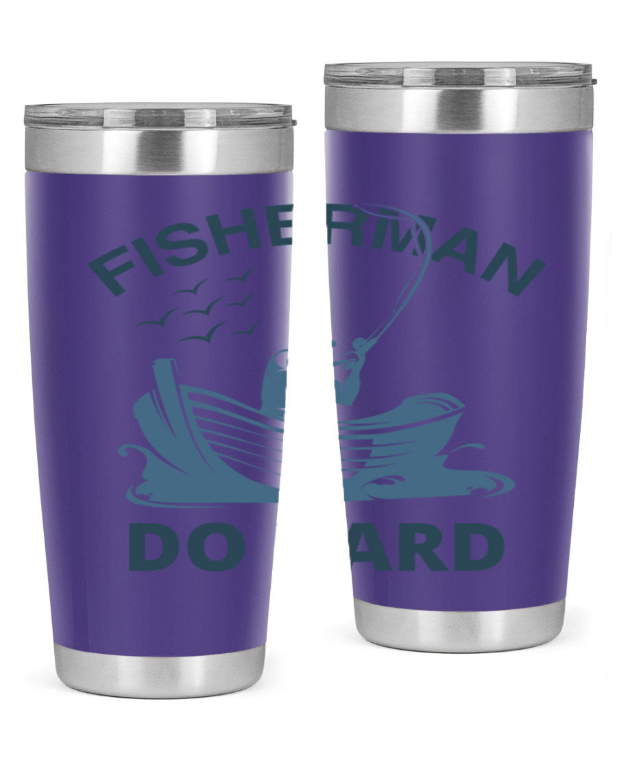 Fisher Man Do Hard 155# Tumbler, a durable 20oz stainless steel tumbler with double wall vacuum insulation and a drink-thru lid, perfect for outdoor use.