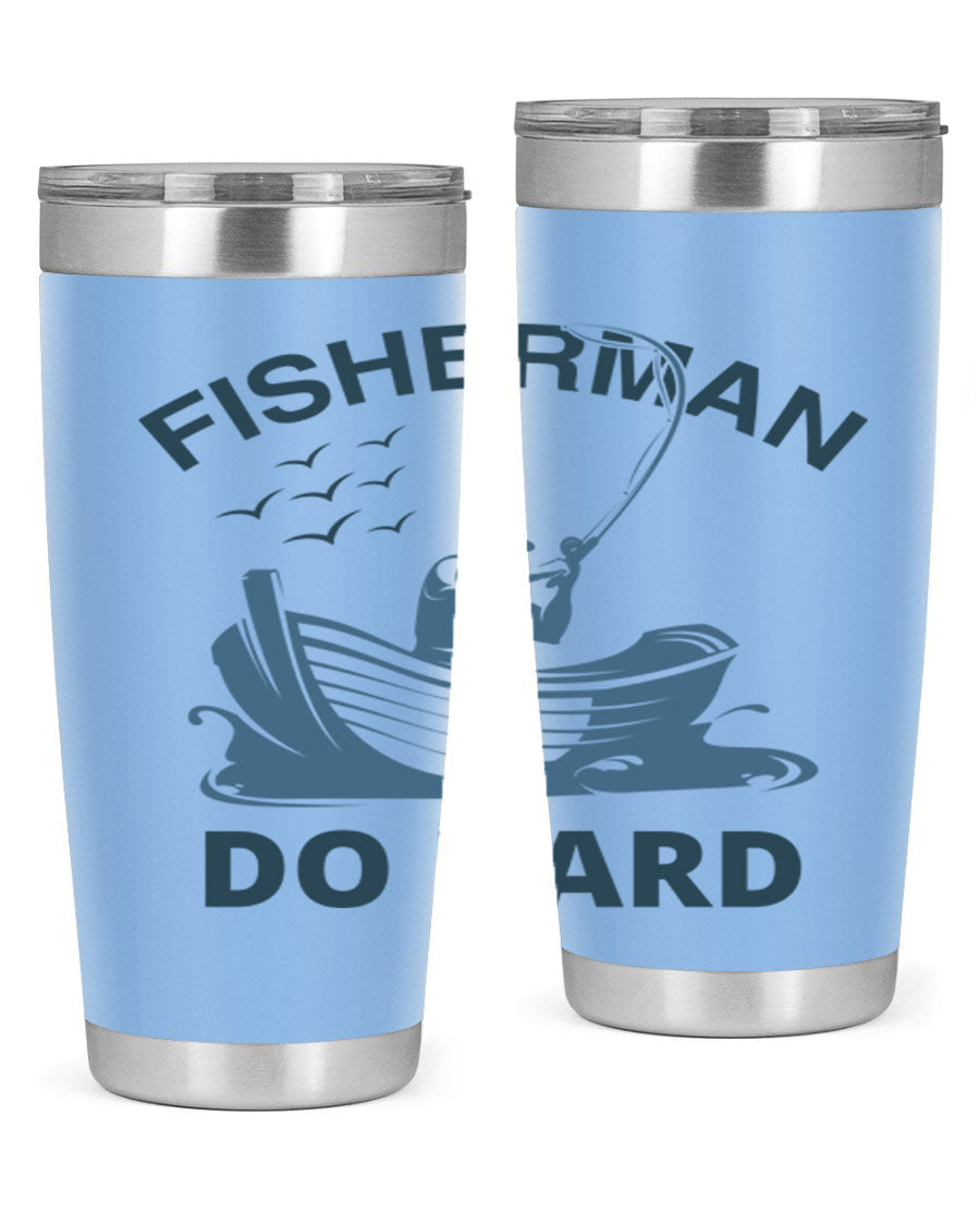 Fisher Man Do Hard 155# Tumbler, a durable 20oz stainless steel tumbler with double wall vacuum insulation and a drink-thru lid, perfect for outdoor use.