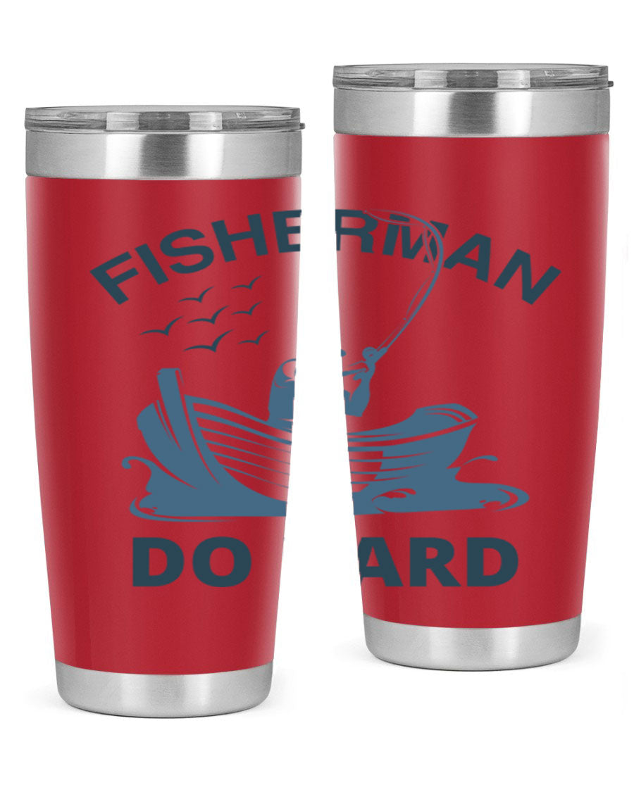 Fisher Man Do Hard 155# Tumbler, a durable 20oz stainless steel tumbler with double wall vacuum insulation and a drink-thru lid, perfect for outdoor use.