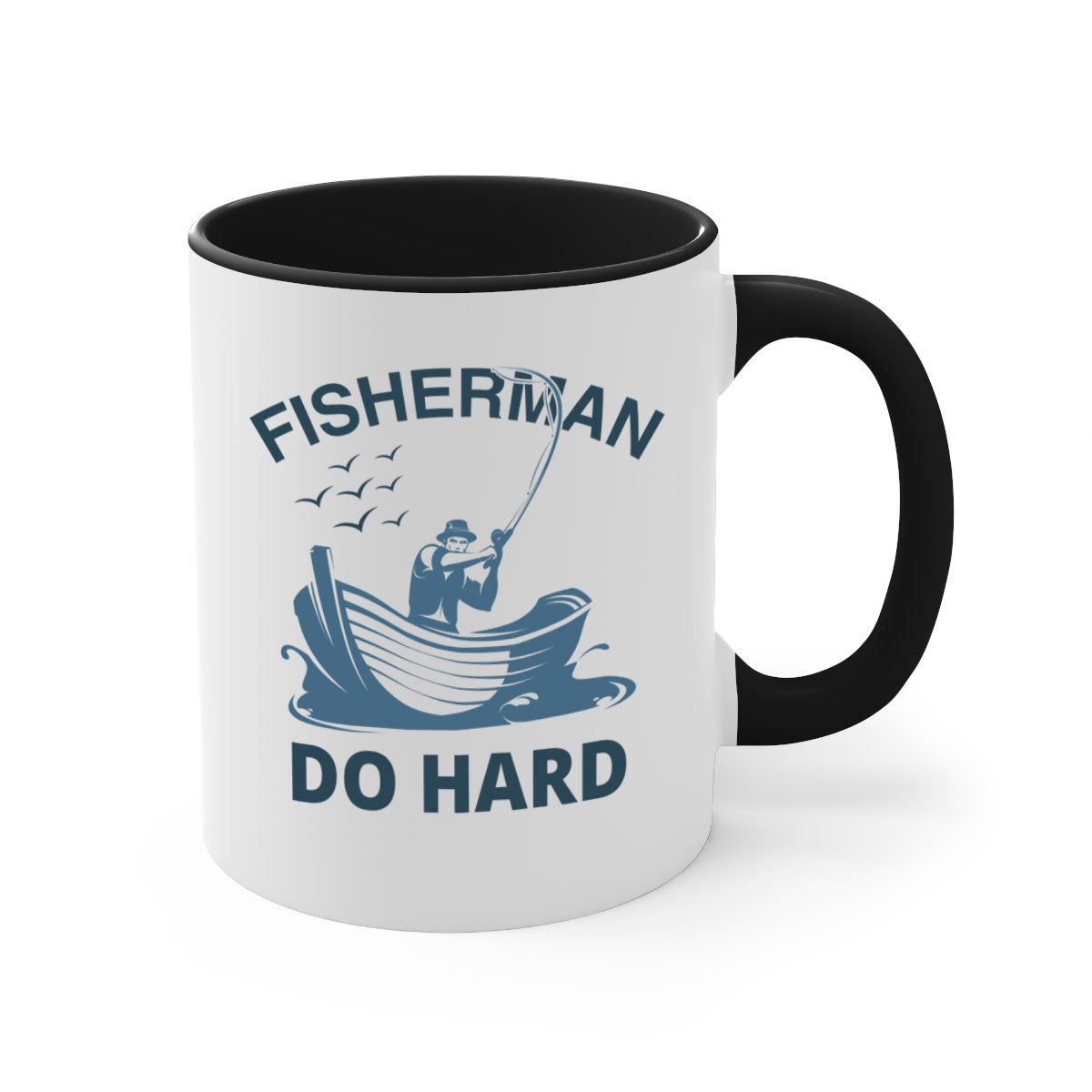 Fisher Man Do Hard 155# Mug with colorful handle and glossy finish, perfect for coffee or tea.
