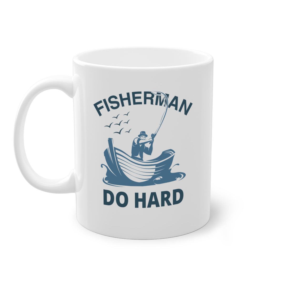 Fisher Man Do Hard 155# Mug with colorful handle and glossy finish, perfect for coffee or tea.