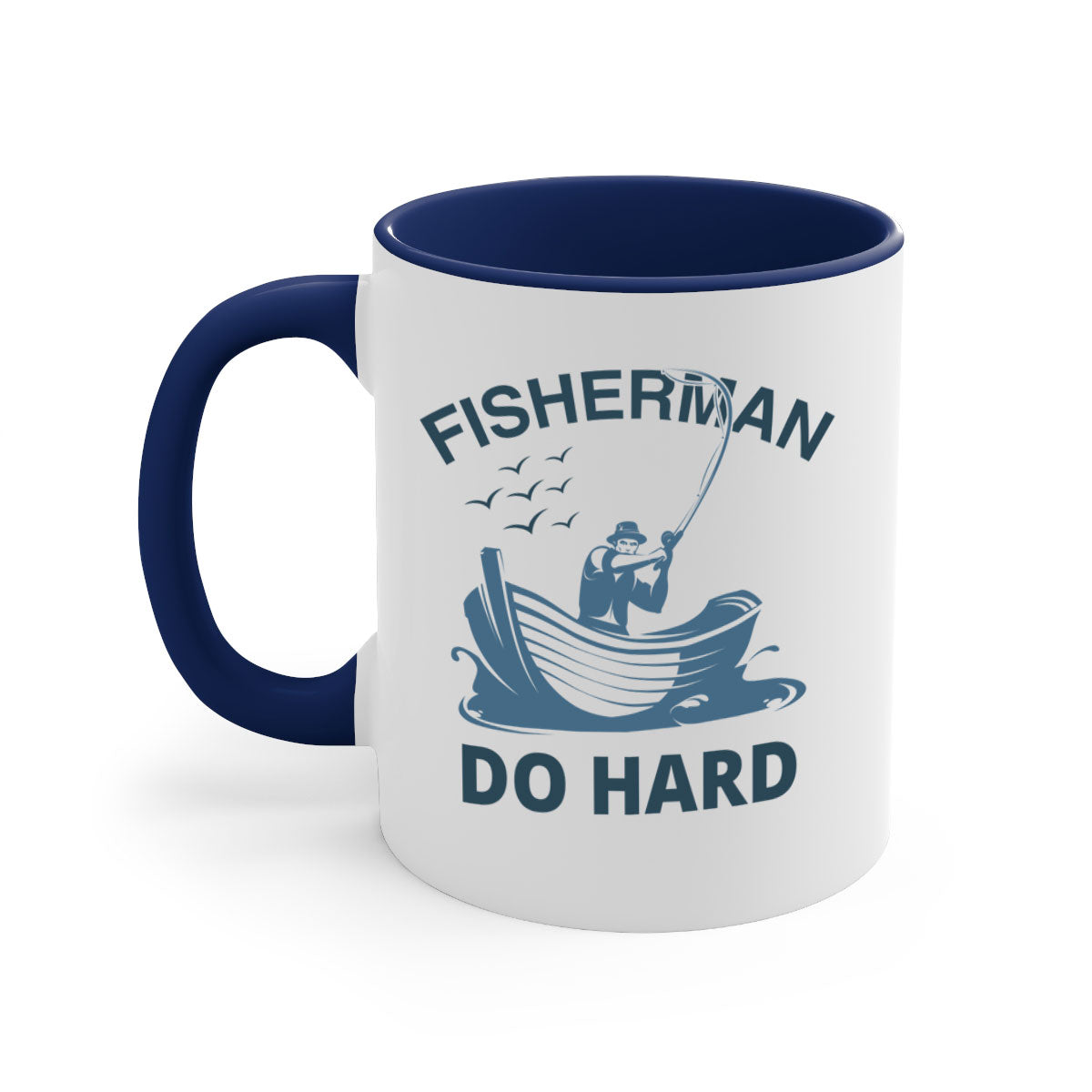 Fisher Man Do Hard 155# Mug with colorful handle and glossy finish, perfect for coffee or tea.