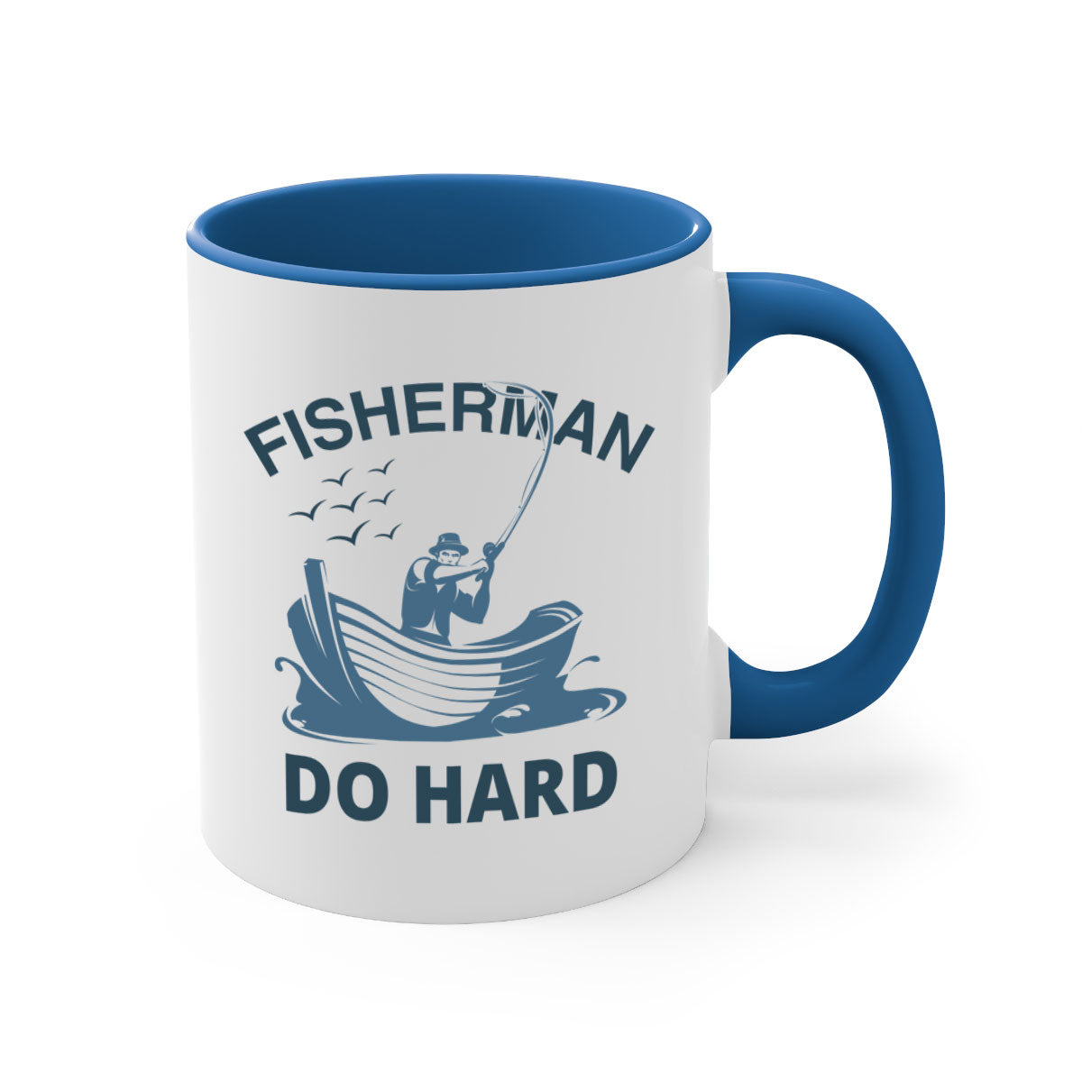Fisher Man Do Hard 155# Mug with colorful handle and glossy finish, perfect for coffee or tea.
