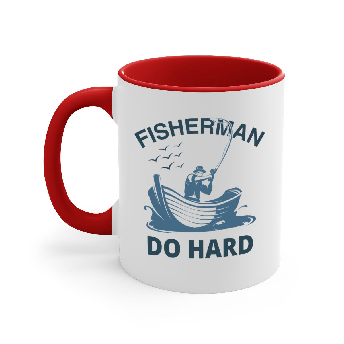 Fisher Man Do Hard 155# Mug with colorful handle and glossy finish, perfect for coffee or tea.