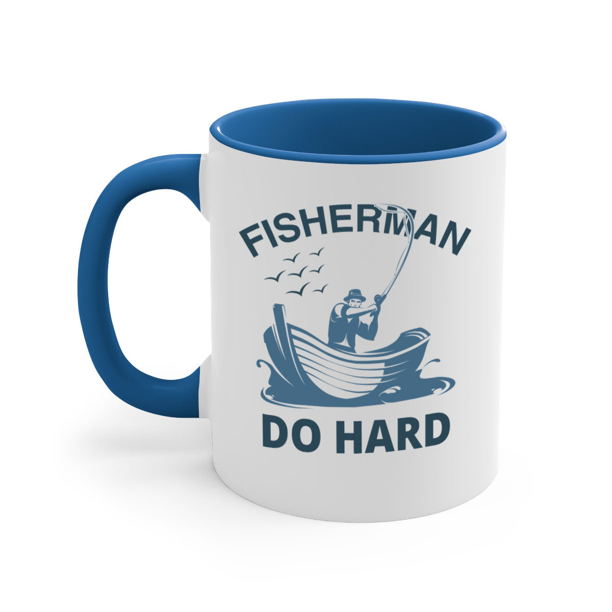 Fisher Man Do Hard 155# Mug with colorful handle and glossy finish, perfect for coffee or tea.