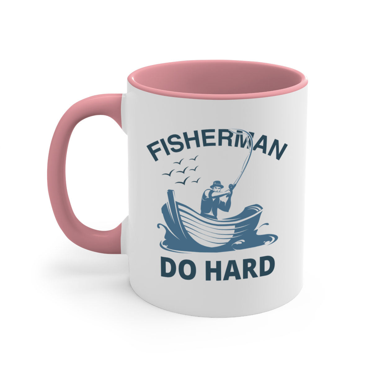 Fisher Man Do Hard 155# Mug with colorful handle and glossy finish, perfect for coffee or tea.