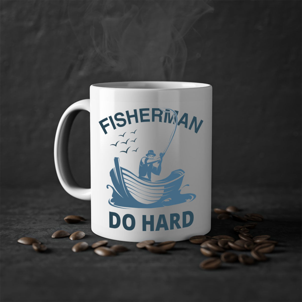 Fisher Man Do Hard 155# Mug with colorful handle and glossy finish, perfect for coffee or tea.