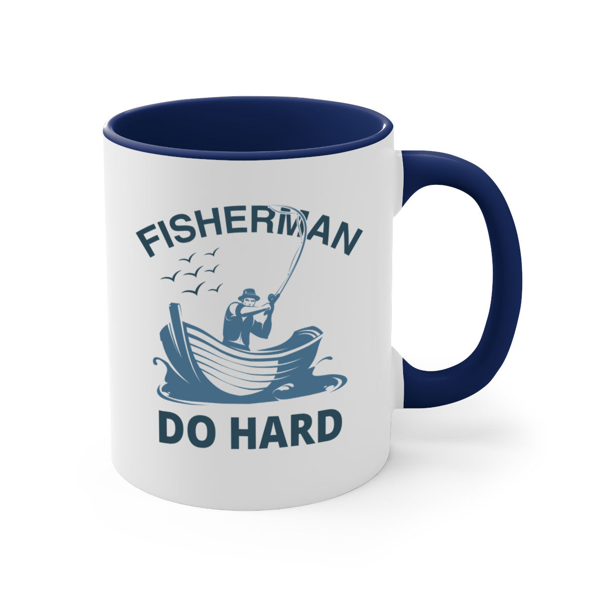 Fisher Man Do Hard 155# Mug with colorful handle and glossy finish, perfect for coffee or tea.