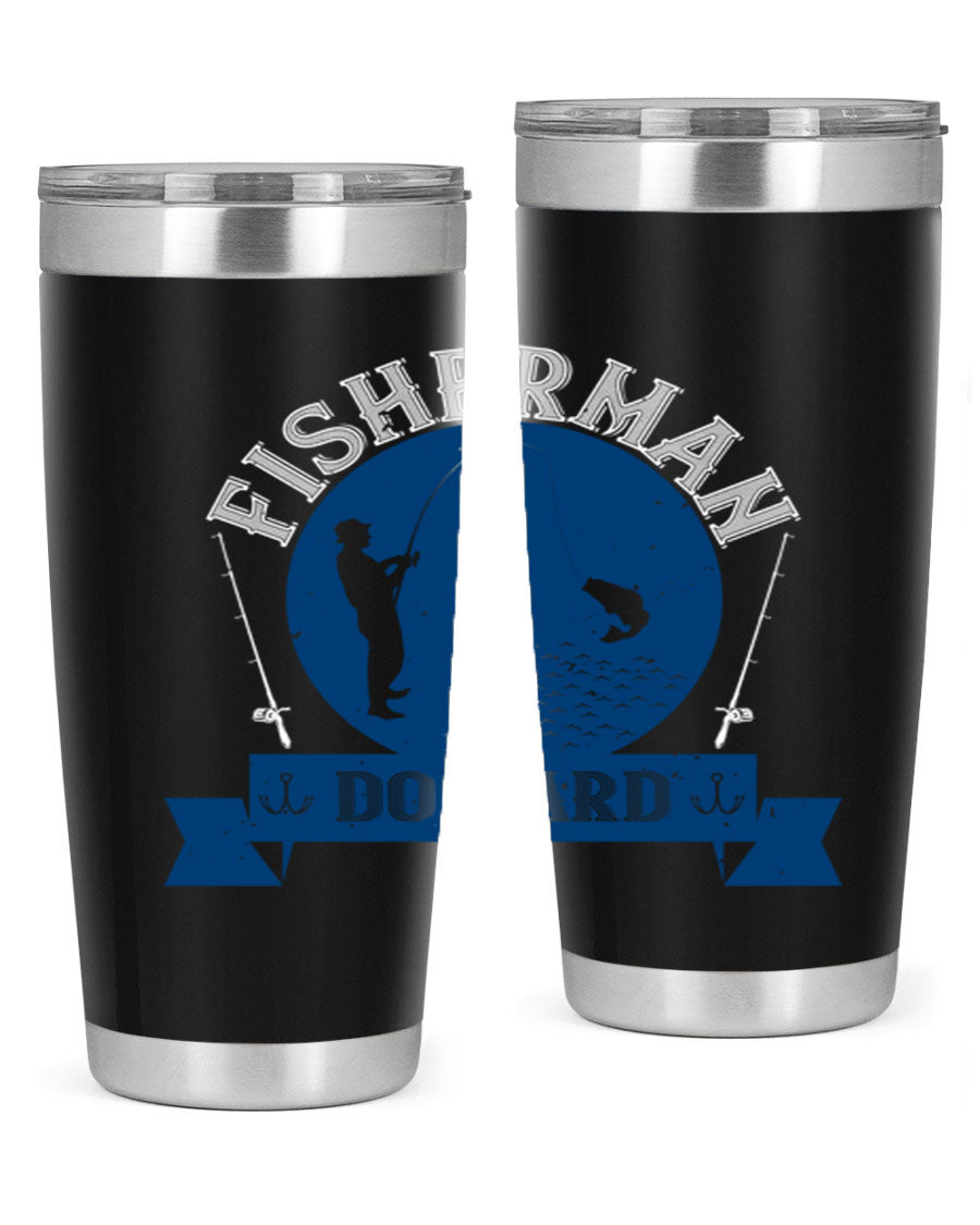 Fisherman Do Hard 276# Tumbler in stainless steel with a drink-thru lid, showcasing its sleek design and durable construction.