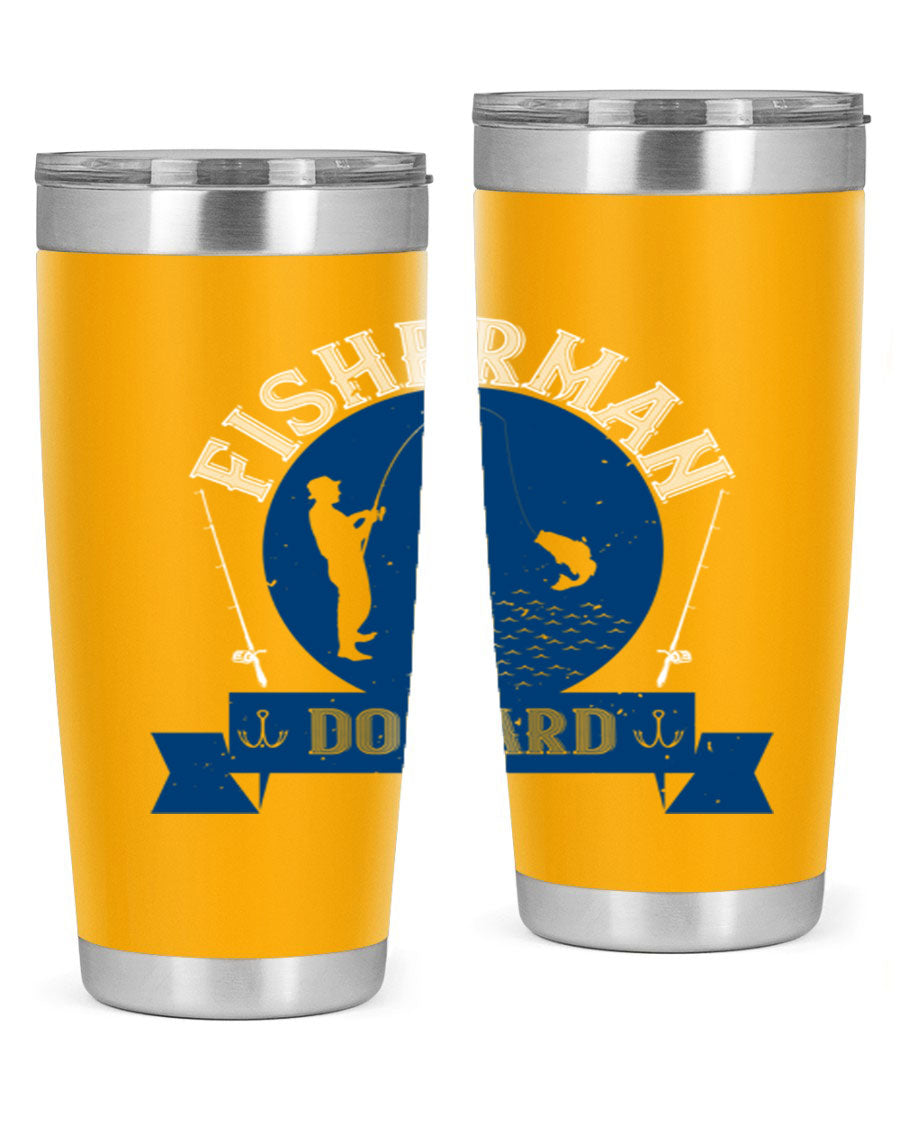Fisherman Do Hard 276# Tumbler in stainless steel with a drink-thru lid, showcasing its sleek design and durable construction.