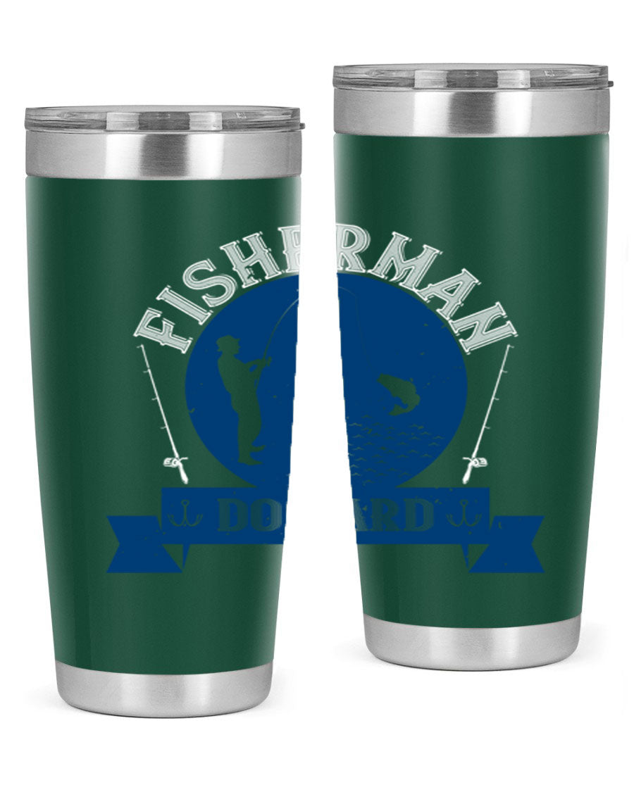 Fisherman Do Hard 276# Tumbler in stainless steel with a drink-thru lid, showcasing its sleek design and durable construction.