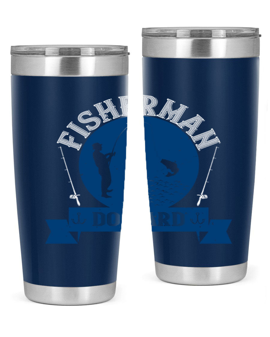 Fisherman Do Hard 276# Tumbler in stainless steel with a drink-thru lid, showcasing its sleek design and durable construction.