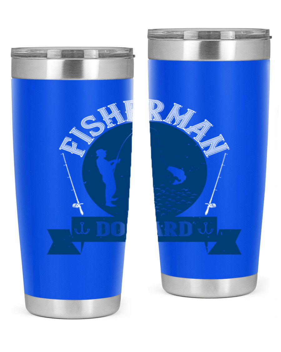 Fisherman Do Hard 276# Tumbler in stainless steel with a drink-thru lid, showcasing its sleek design and durable construction.