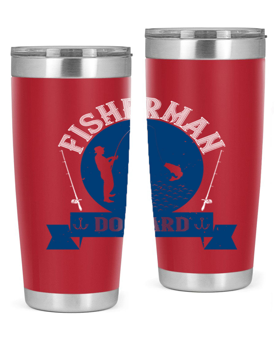 Fisherman Do Hard 276# Tumbler in stainless steel with a drink-thru lid, showcasing its sleek design and durable construction.