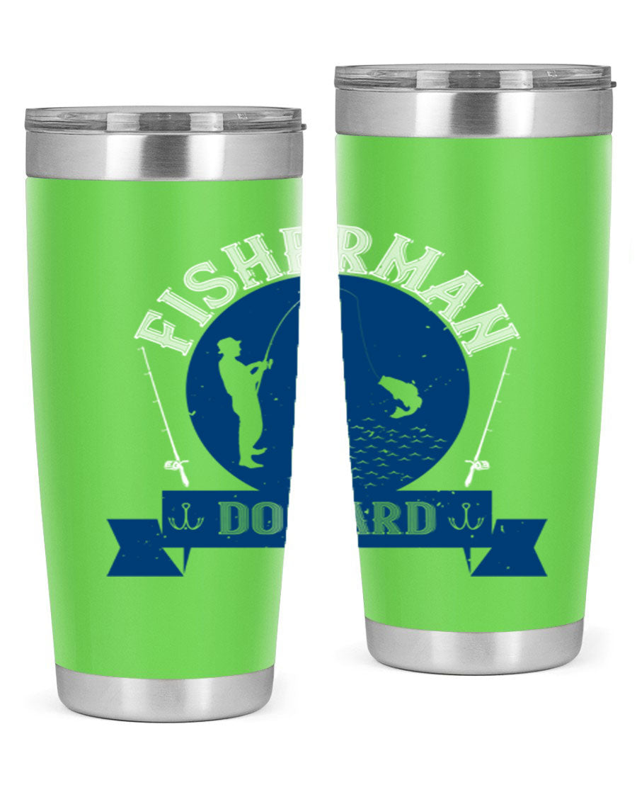 Fisherman Do Hard 276# Tumbler in stainless steel with a drink-thru lid, showcasing its sleek design and durable construction.