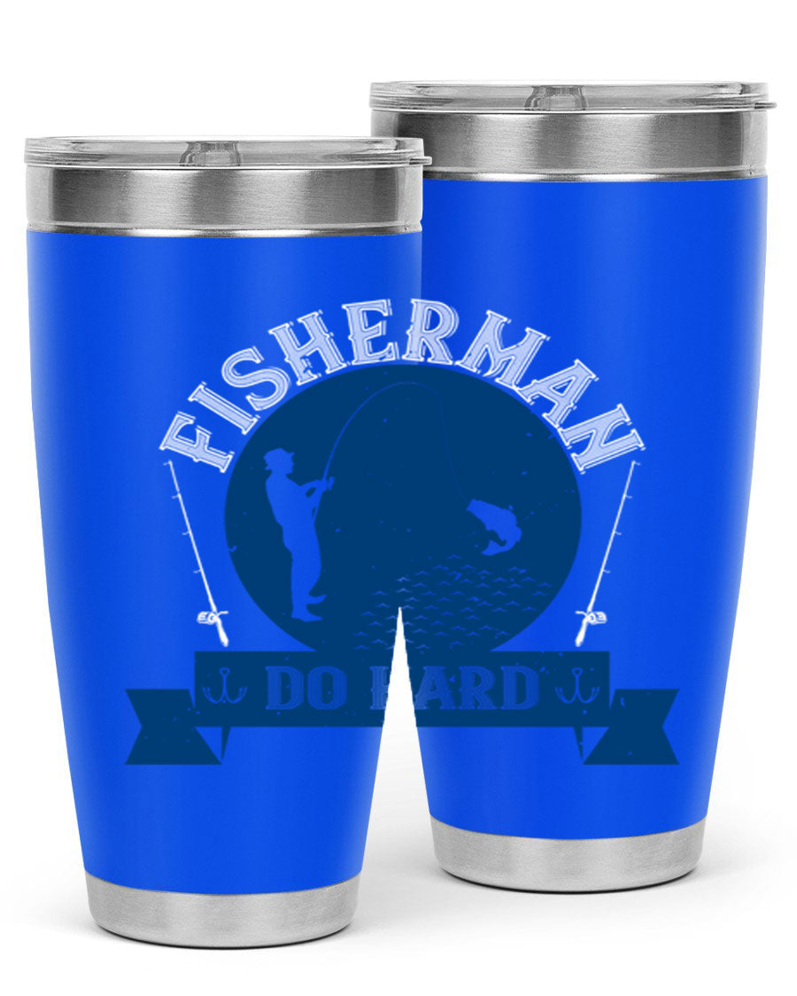 Fisherman Do Hard 276# Tumbler in stainless steel with a drink-thru lid, showcasing its sleek design and durable construction.