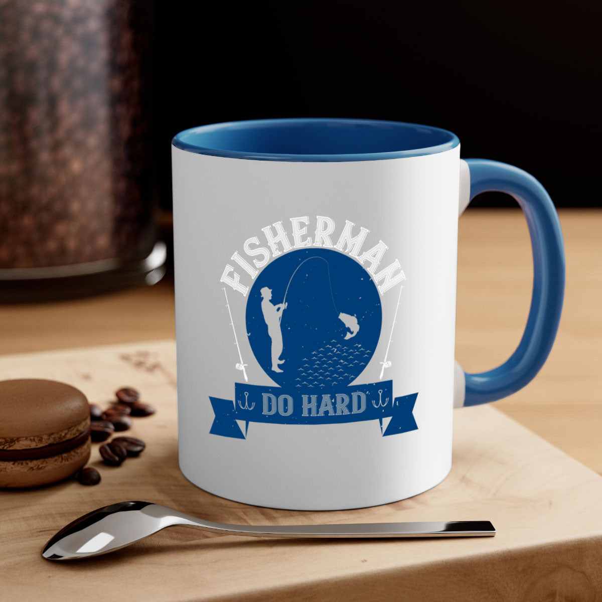 Fisherman Do Hard 276# Mug with colorful handle and glossy finish, perfect for coffee or tea.