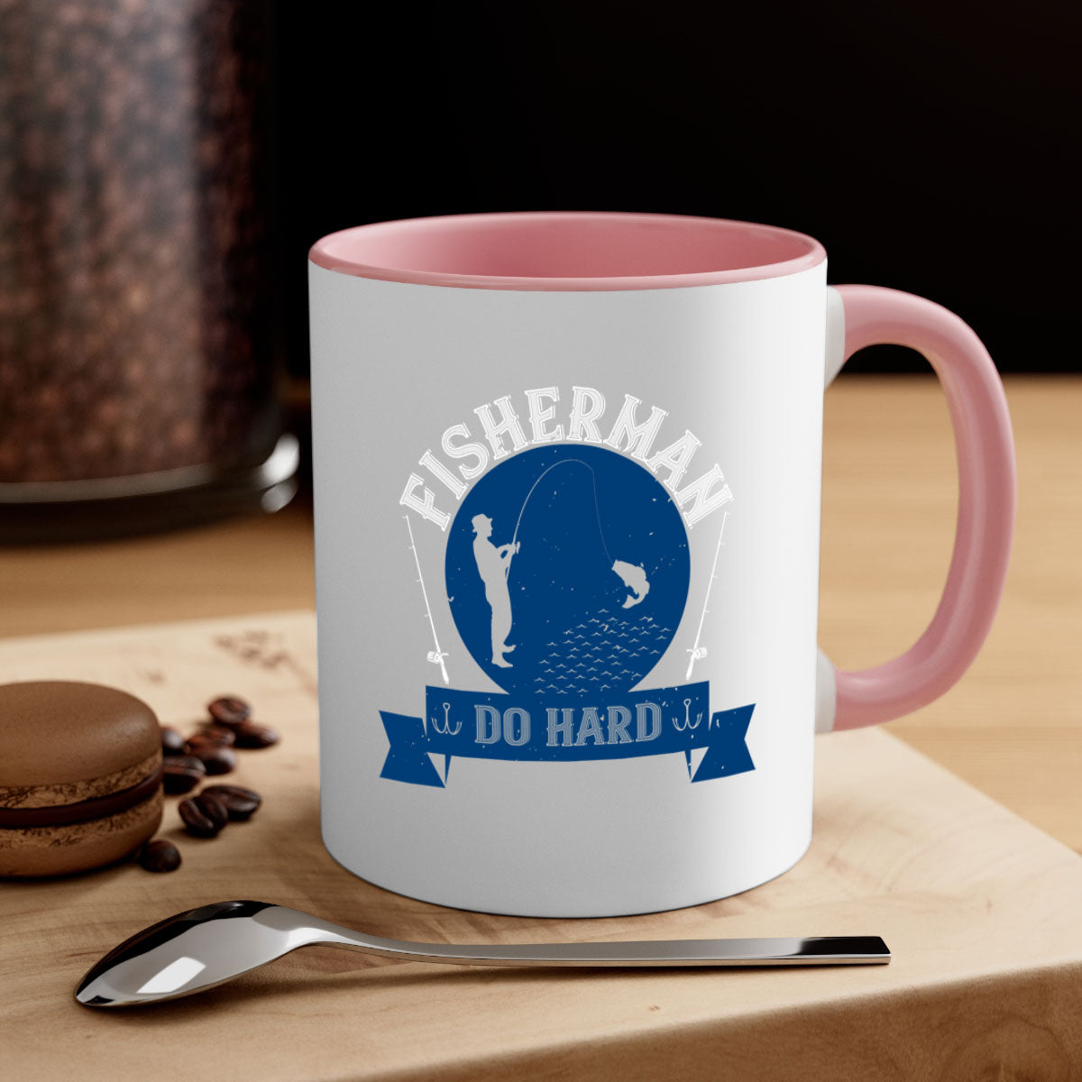 Fisherman Do Hard 276# Mug with colorful handle and glossy finish, perfect for coffee or tea.