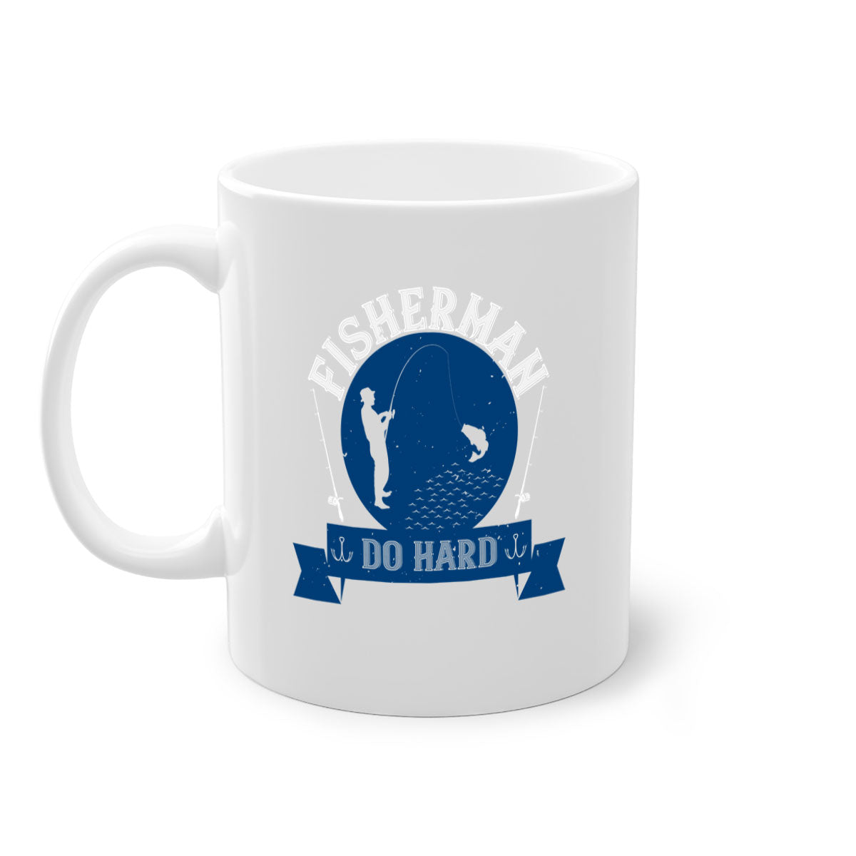 Fisherman Do Hard 276# Mug with colorful handle and glossy finish, perfect for coffee or tea.