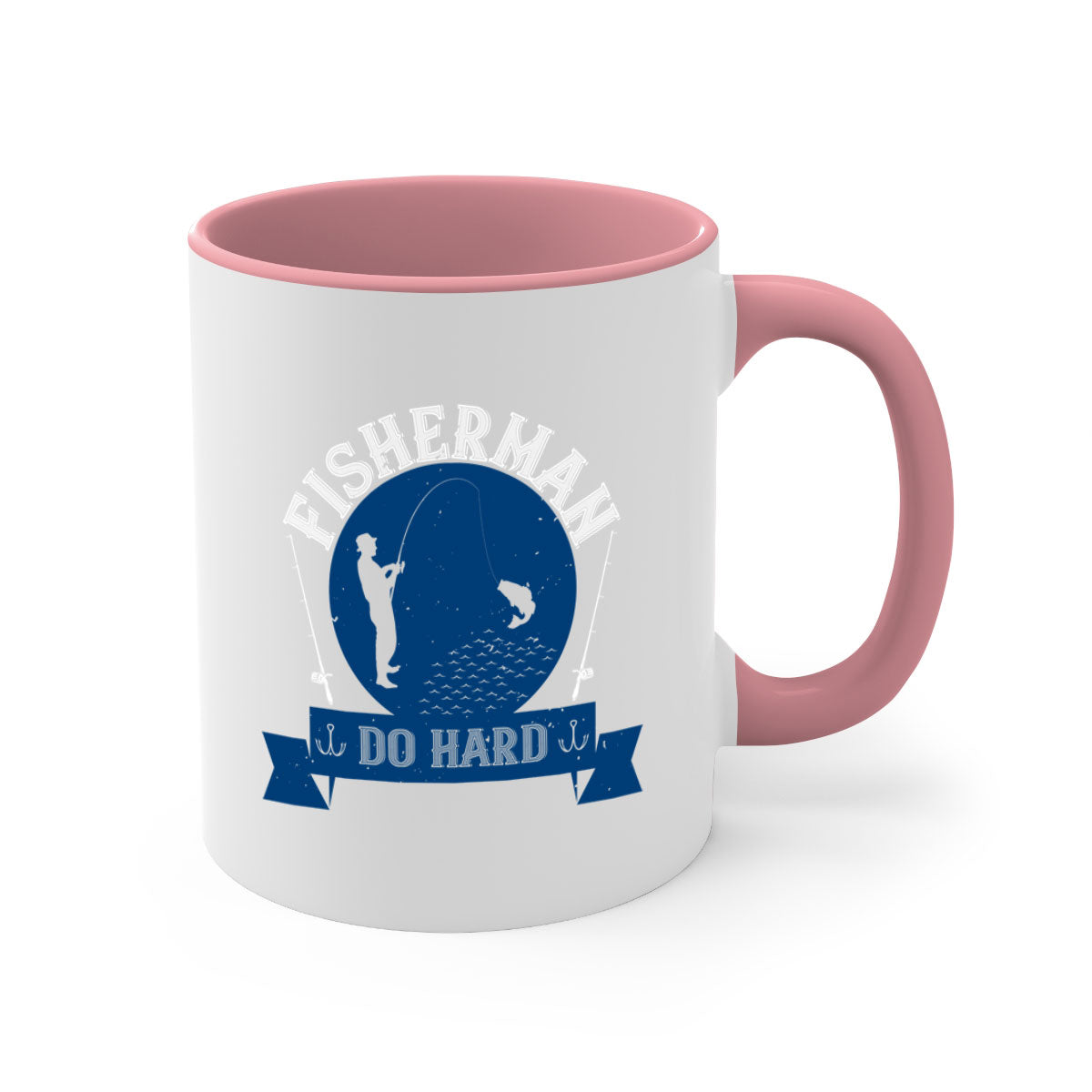 Fisherman Do Hard 276# Mug with colorful handle and glossy finish, perfect for coffee or tea.