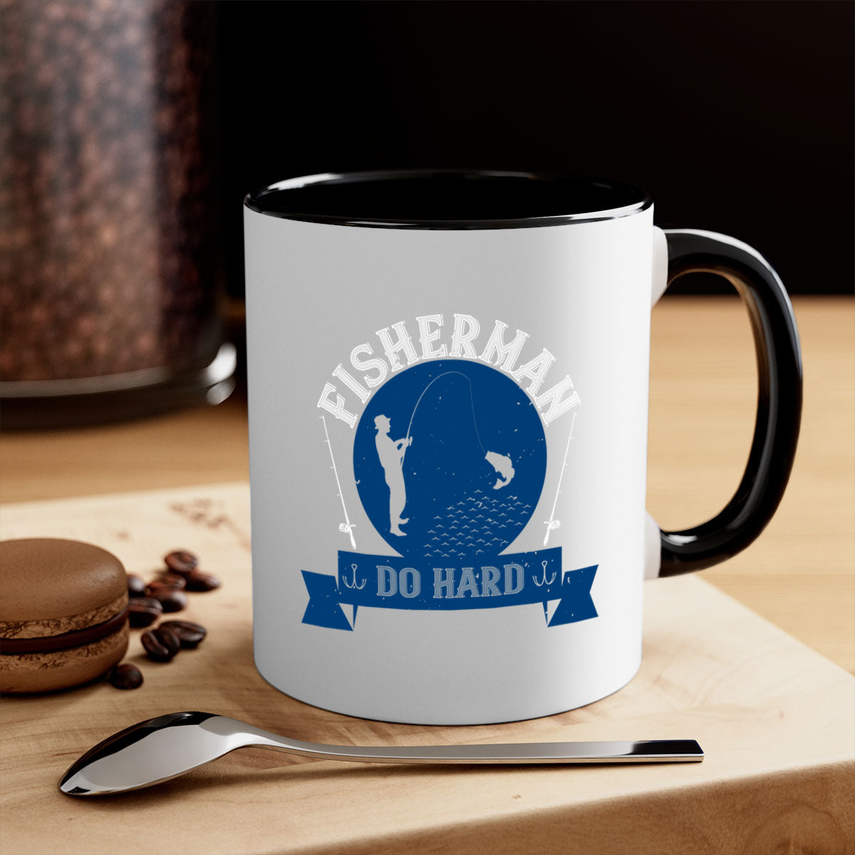 Fisherman Do Hard 276# Mug with colorful handle and glossy finish, perfect for coffee or tea.