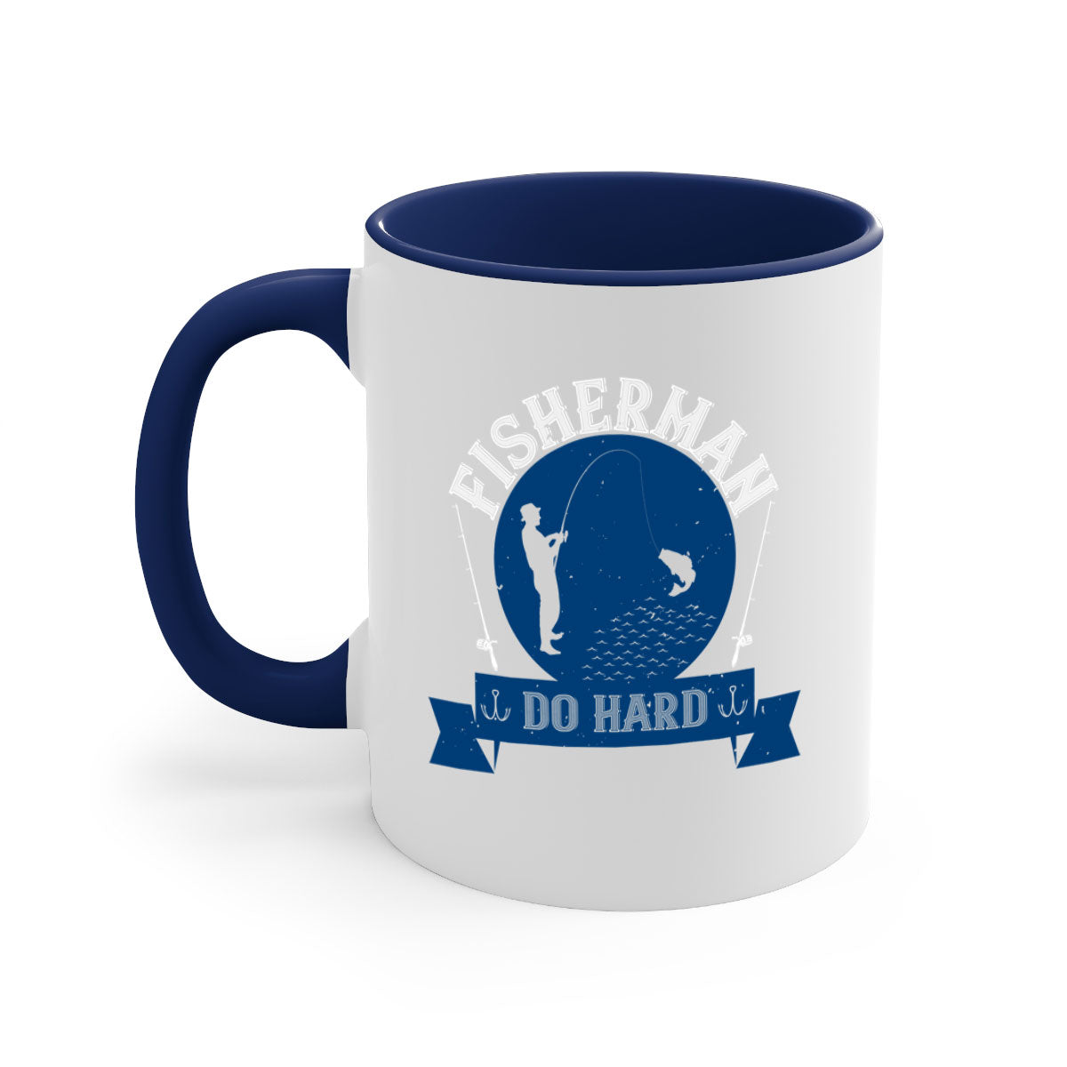 Fisherman Do Hard 276# Mug with colorful handle and glossy finish, perfect for coffee or tea.
