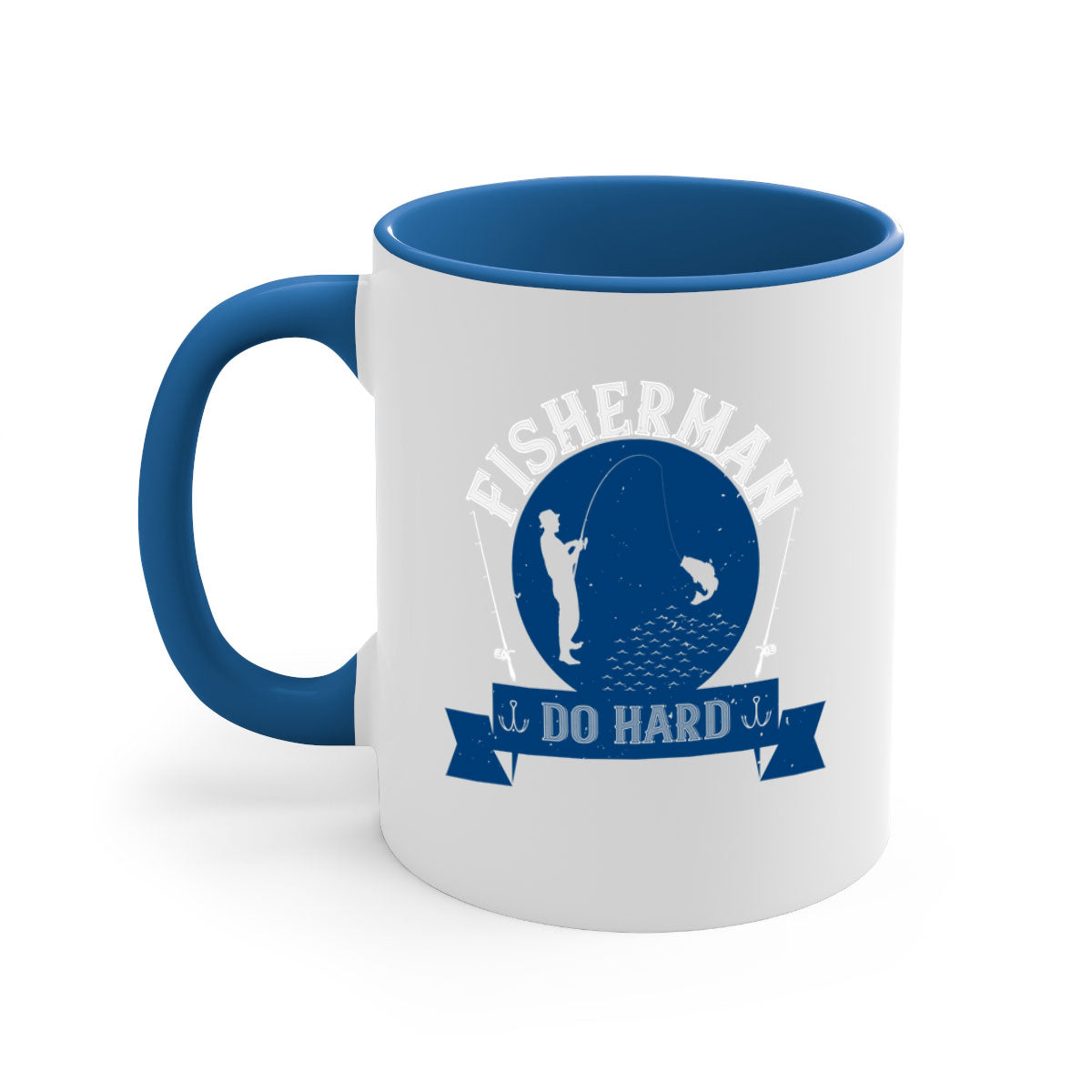 Fisherman Do Hard 276# Mug with colorful handle and glossy finish, perfect for coffee or tea.
