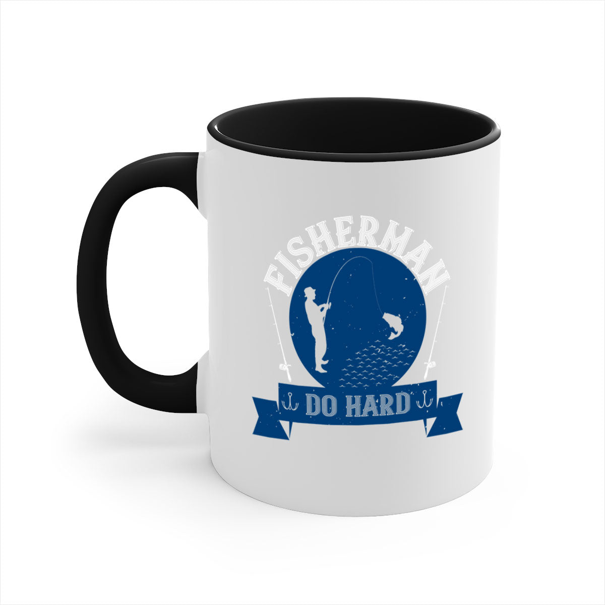 Fisherman Do Hard 276# Mug with colorful handle and glossy finish, perfect for coffee or tea.