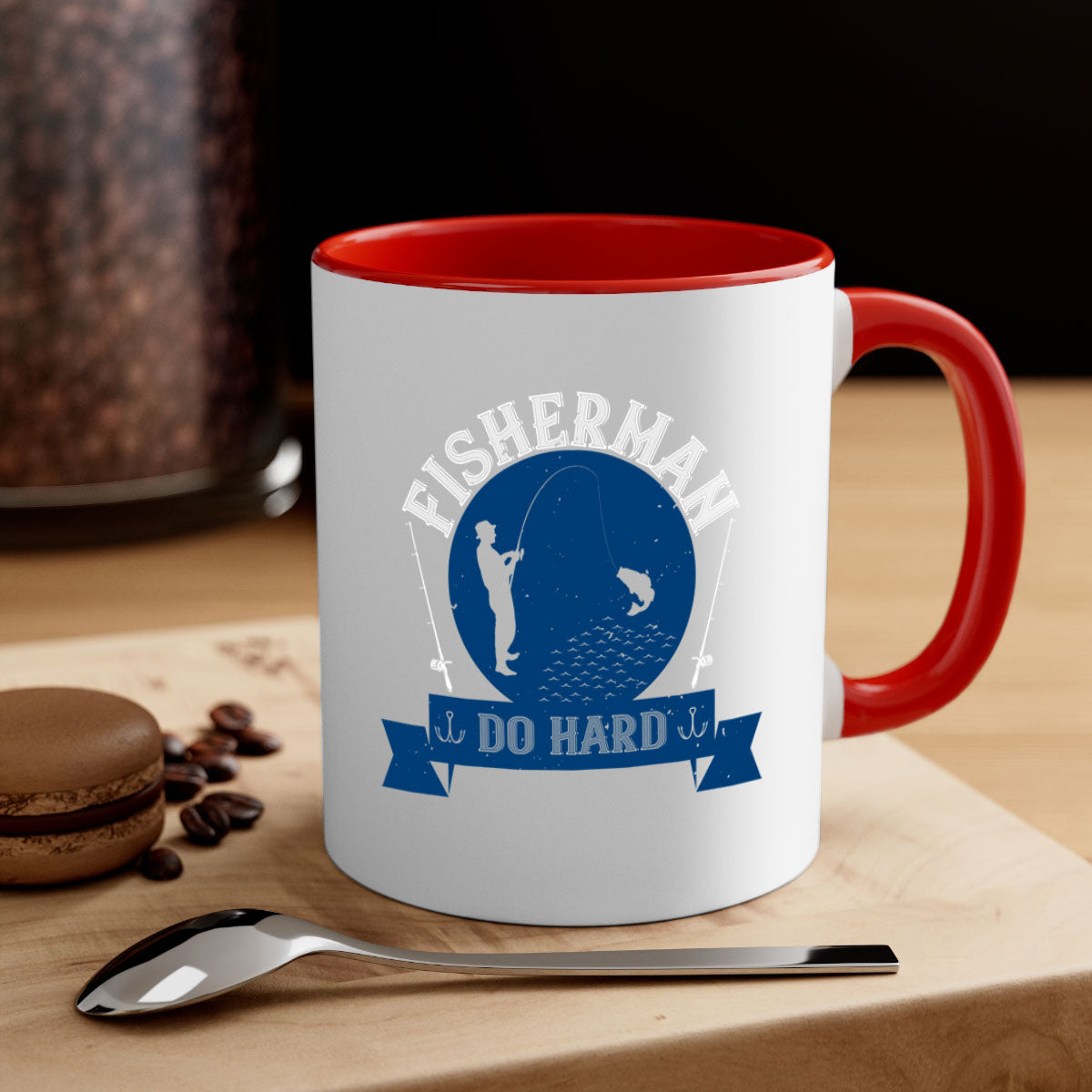 Fisherman Do Hard 276# Mug with colorful handle and glossy finish, perfect for coffee or tea.