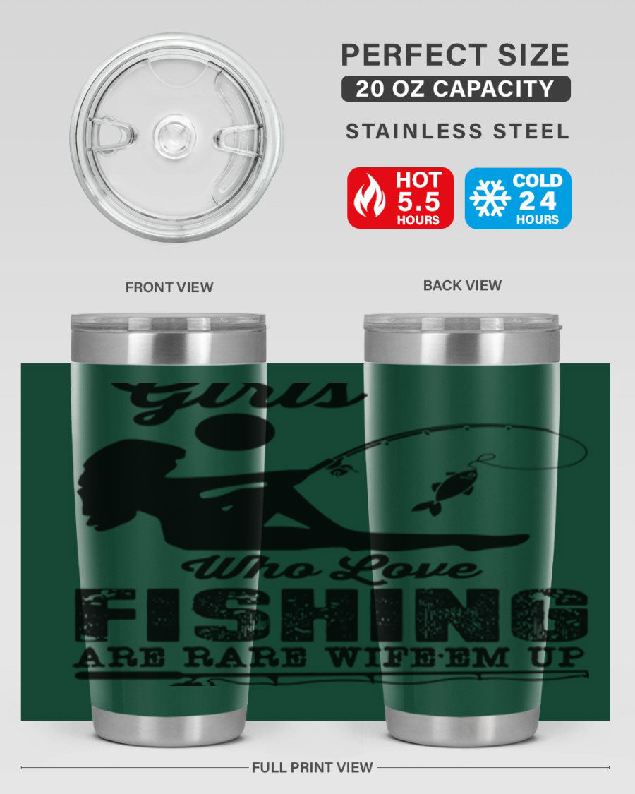 Fishing Design 166# Mermaid Tumbler showcasing a vibrant mermaid design, made of stainless steel with double wall vacuum insulation.