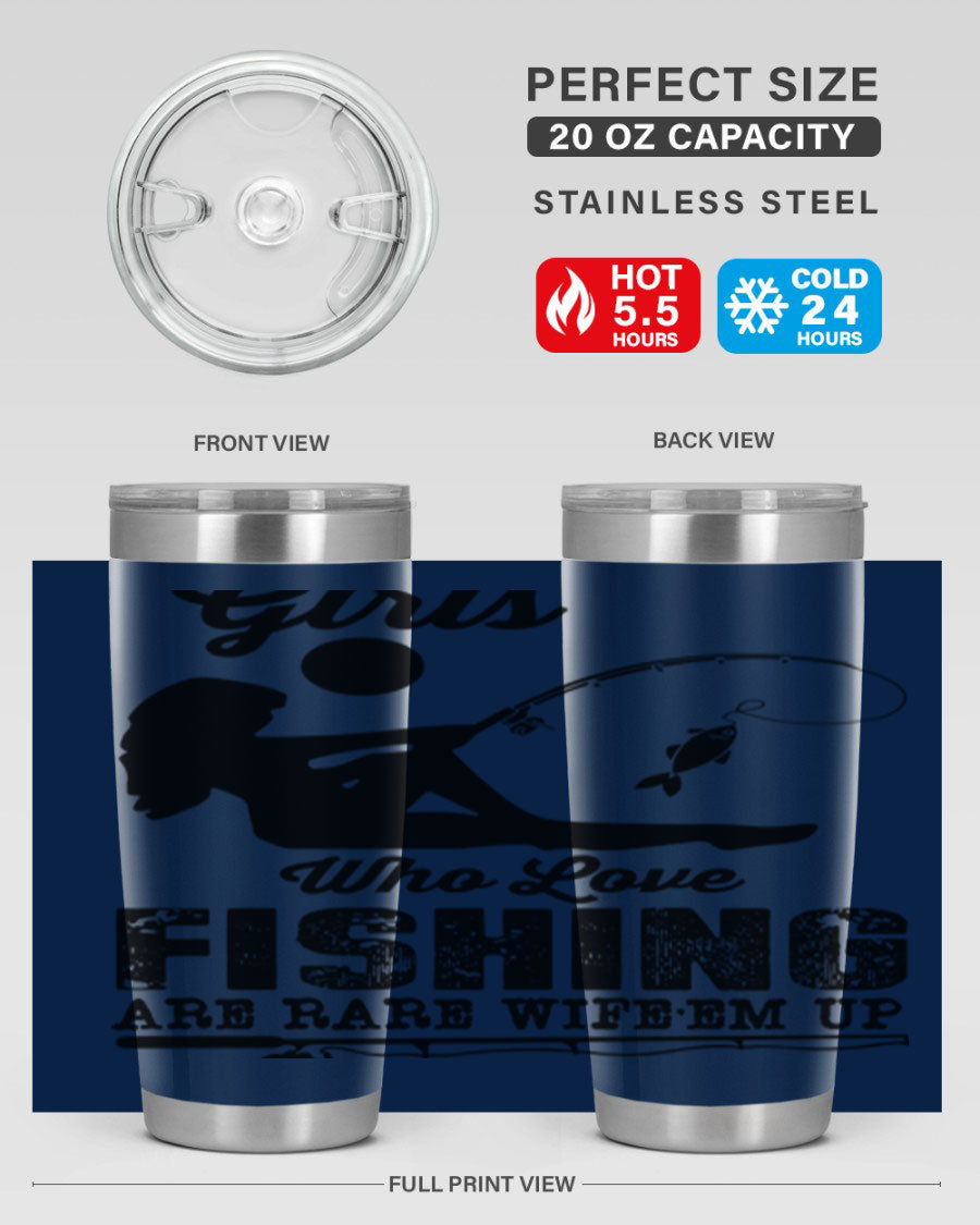 Fishing Design 166# Mermaid Tumbler showcasing a vibrant mermaid design, made of stainless steel with double wall vacuum insulation.