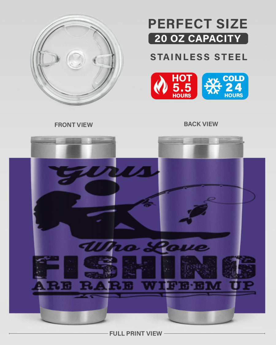 Fishing Design 166# Mermaid Tumbler showcasing a vibrant mermaid design, made of stainless steel with double wall vacuum insulation.