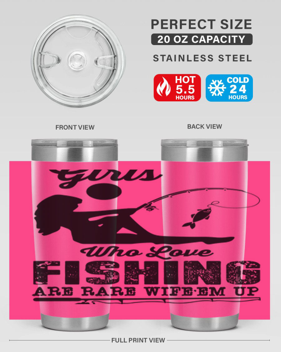 Fishing Design 166# Mermaid Tumbler showcasing a vibrant mermaid design, made of stainless steel with double wall vacuum insulation.