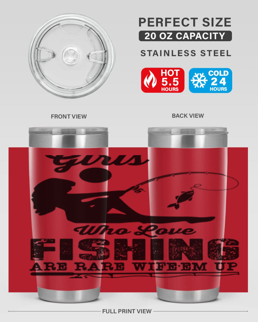 Fishing Design 166# Mermaid Tumbler showcasing a vibrant mermaid design, made of stainless steel with double wall vacuum insulation.