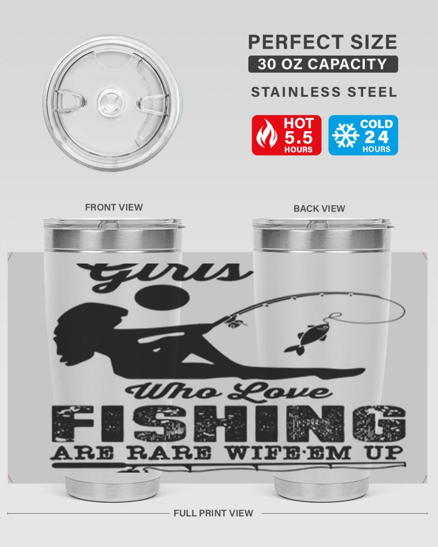 Fishing Design 166# Mermaid Tumbler showcasing a vibrant mermaid design, made of stainless steel with double wall vacuum insulation.