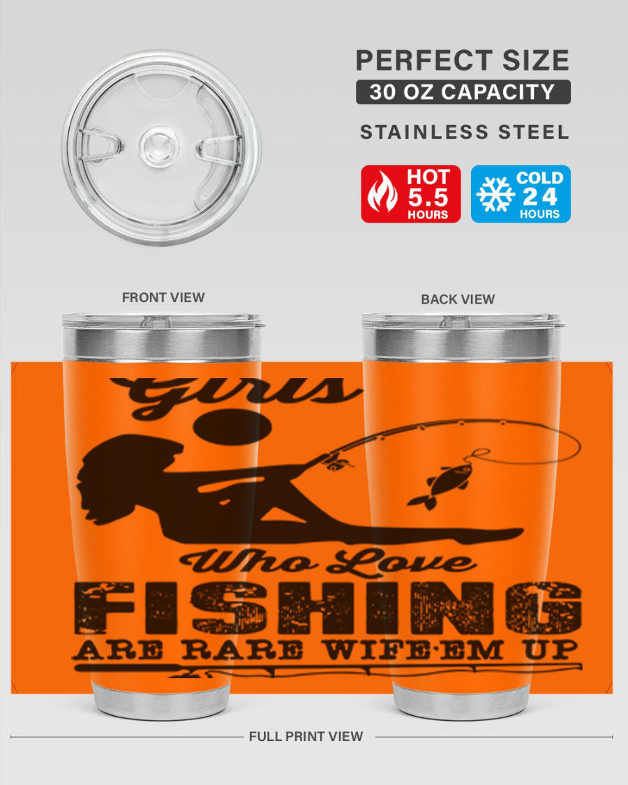 Fishing Design 166# Mermaid Tumbler showcasing a vibrant mermaid design, made of stainless steel with double wall vacuum insulation.