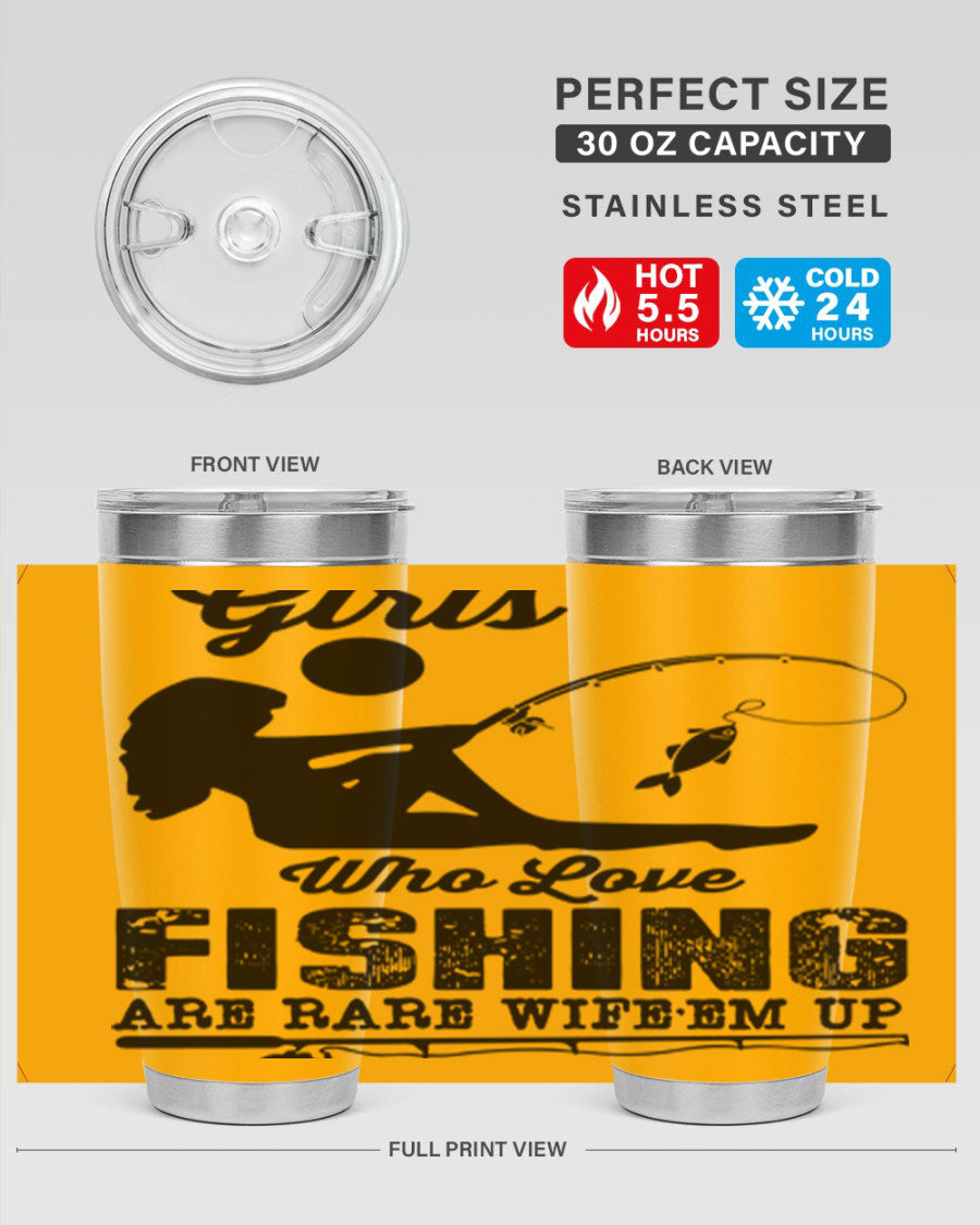 Fishing Design 166# Mermaid Tumbler showcasing a vibrant mermaid design, made of stainless steel with double wall vacuum insulation.