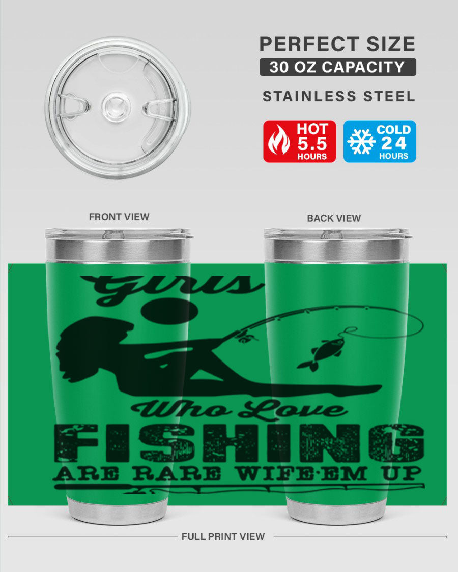 Fishing Design 166# Mermaid Tumbler showcasing a vibrant mermaid design, made of stainless steel with double wall vacuum insulation.