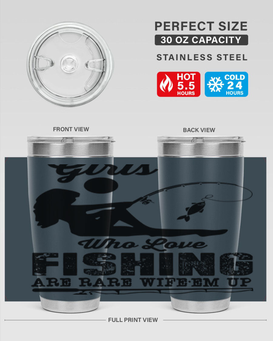 Fishing Design 166# Mermaid Tumbler showcasing a vibrant mermaid design, made of stainless steel with double wall vacuum insulation.