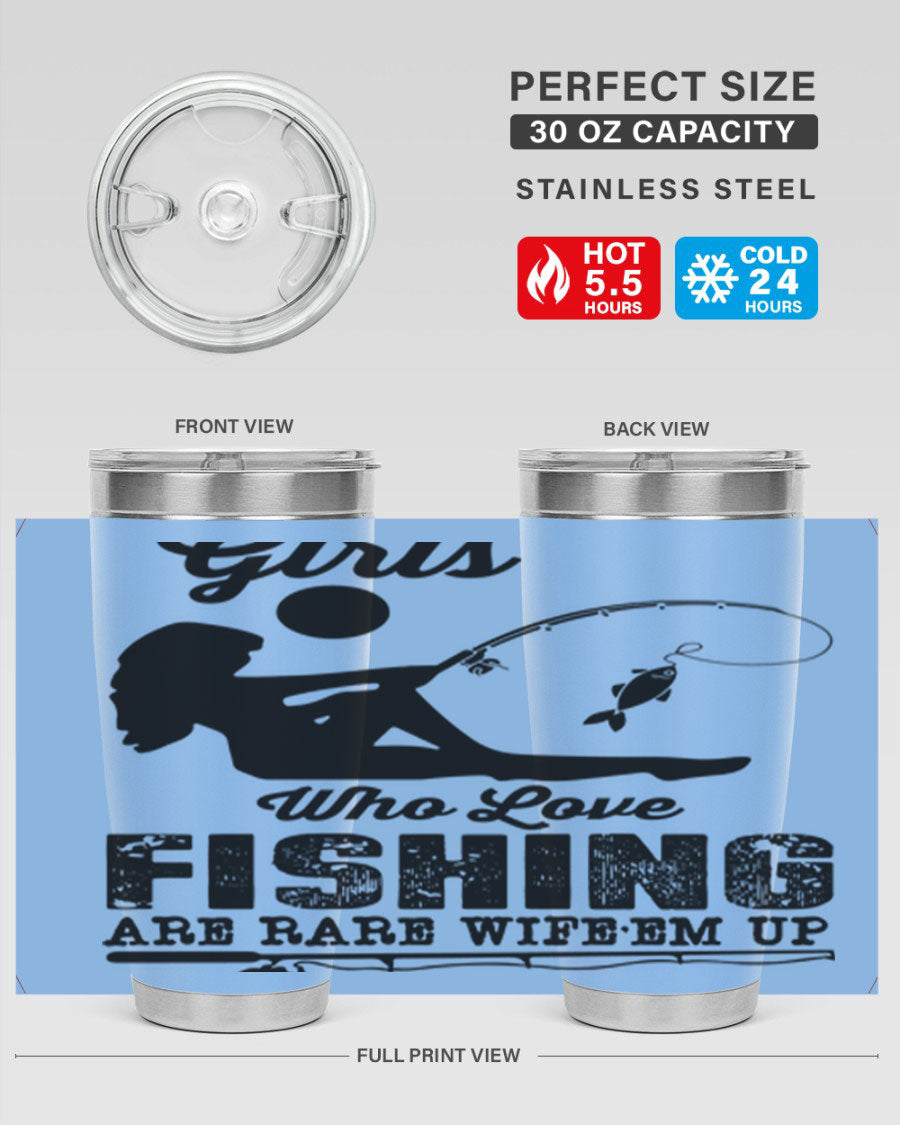 Fishing Design 166# Mermaid Tumbler showcasing a vibrant mermaid design, made of stainless steel with double wall vacuum insulation.